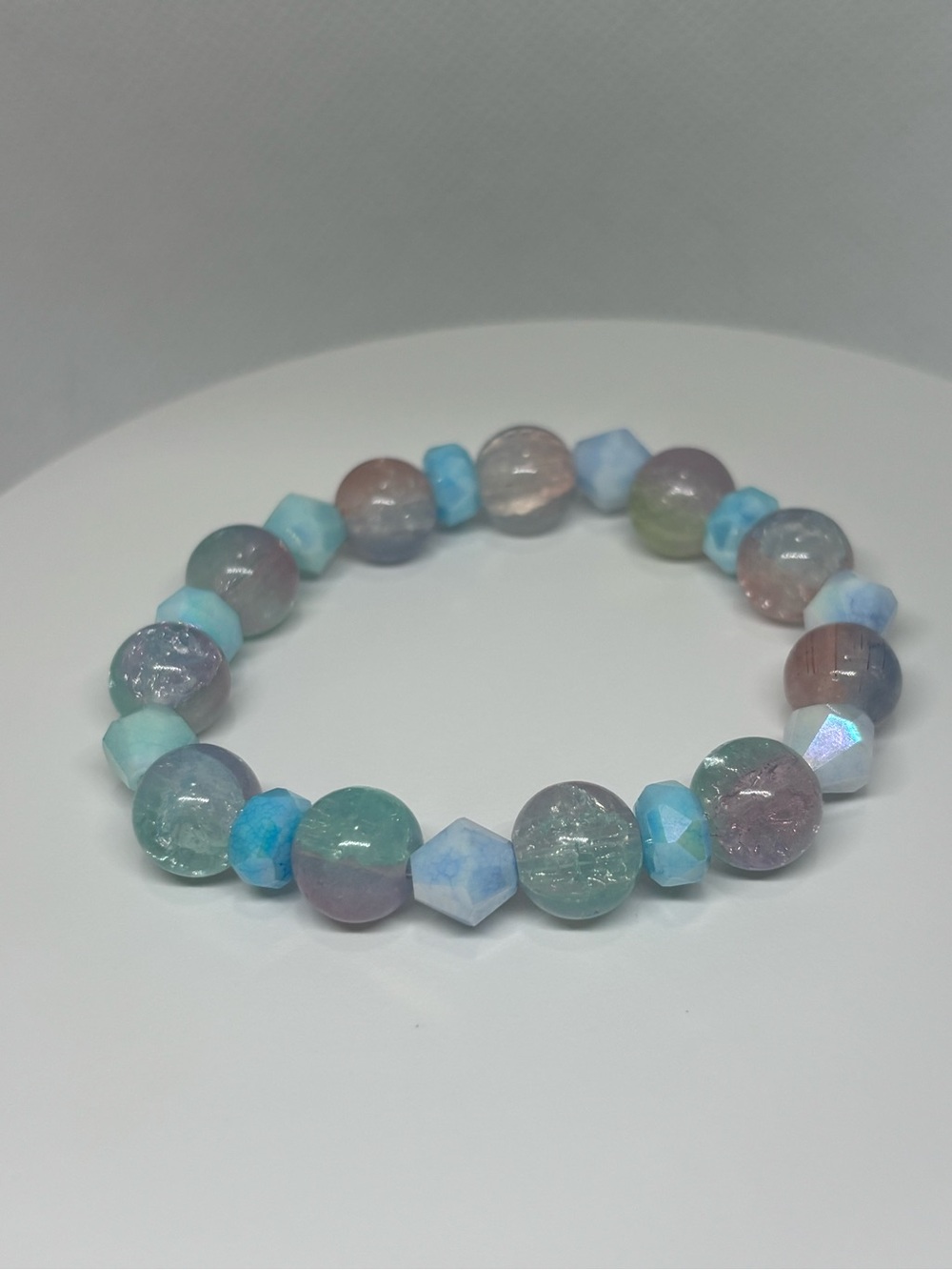 Handcrafted Pastel Multicolor premium glass crackle and faceted bead Bracelet